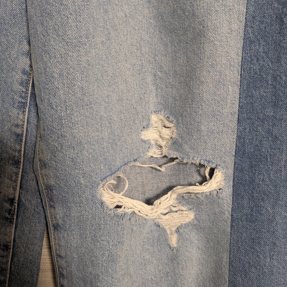 DL1961 Hepburn High Rise Wide Leg Vintage Upcycled Light Distressed 2 Tone Jeans - Picture 4 of 15